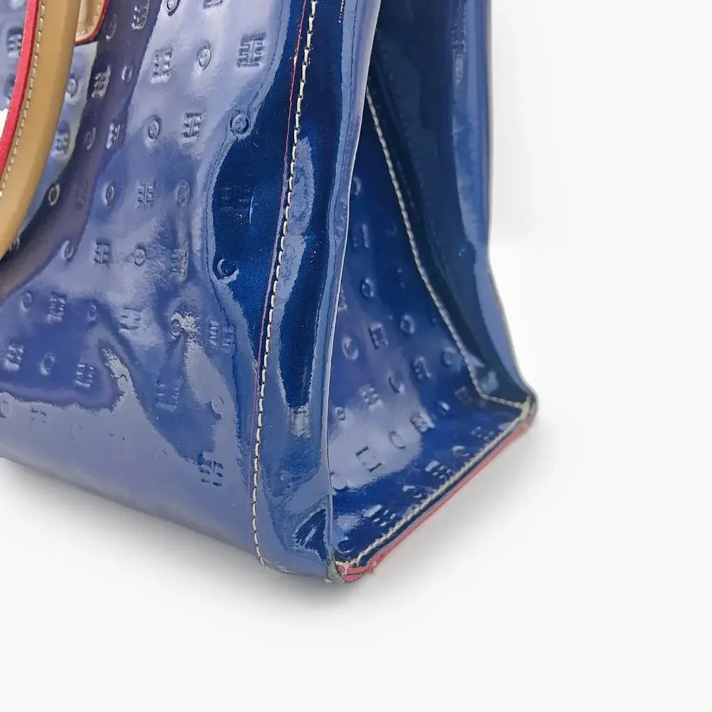 ARCADIA Patent Leather Logo Embossed Business Large Top Handles Tote Bag (Blue) - Picture 8 of 14